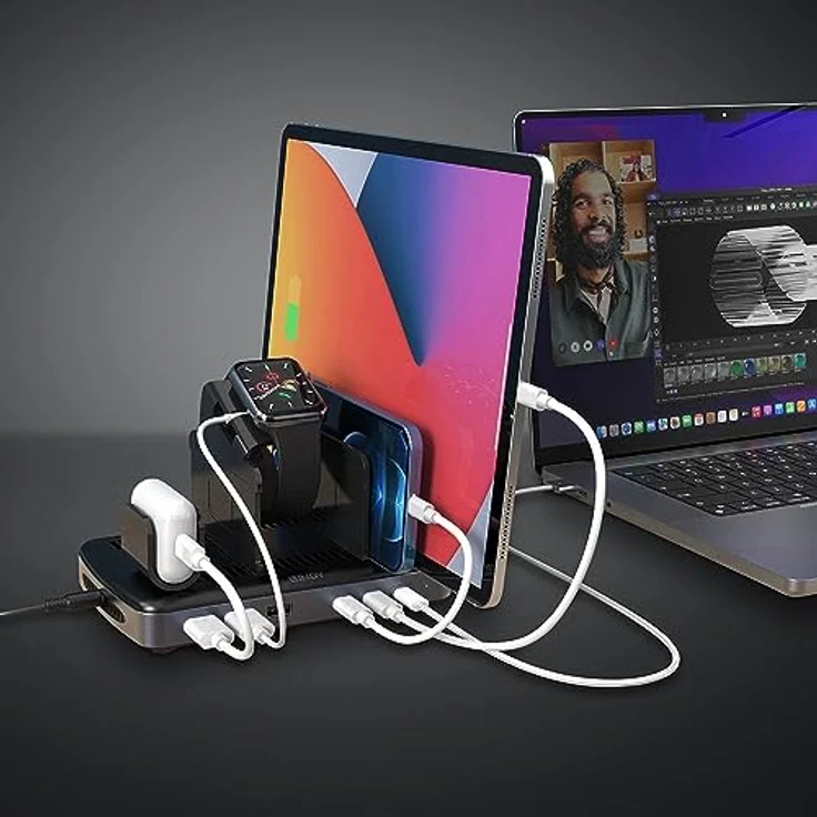 Lindy 73436 6 Port USB Ladestation, Aluminium, Kunststoff, Schwarz/Grau, USB Power Delivery 3.1, Qualcomm Quick Charge 3.0/4.0, Samsung AFC, Apple Charging Protocol – Bild 5