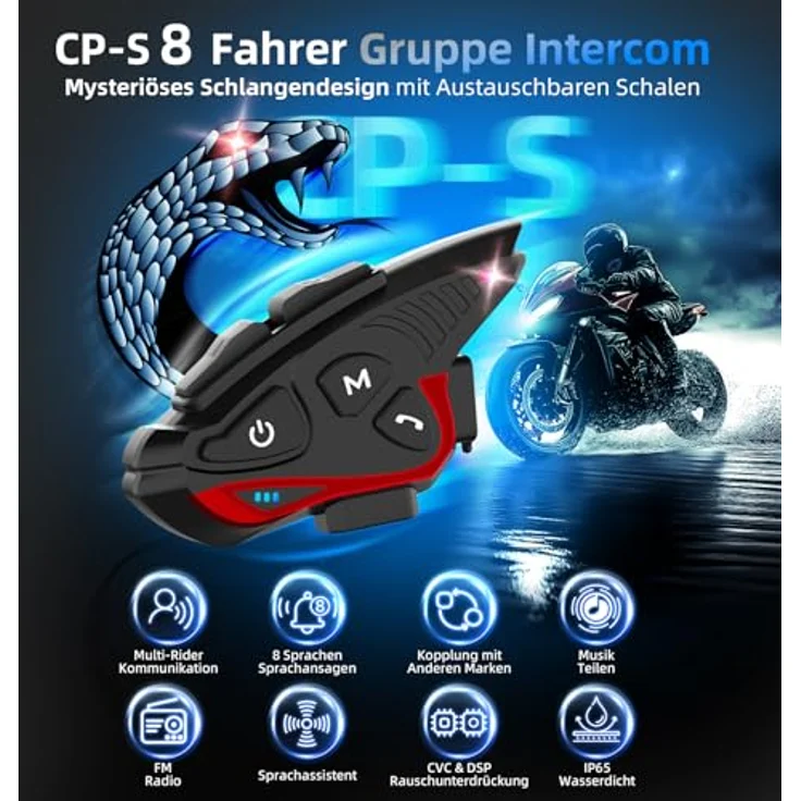 MOMAN CP-S Kommunikationssystem Einzelset, Bluetooth Intercom-Headset mit 28 Stunden Akkulaufzeit, wasserdicht (IP67) – Bild 2