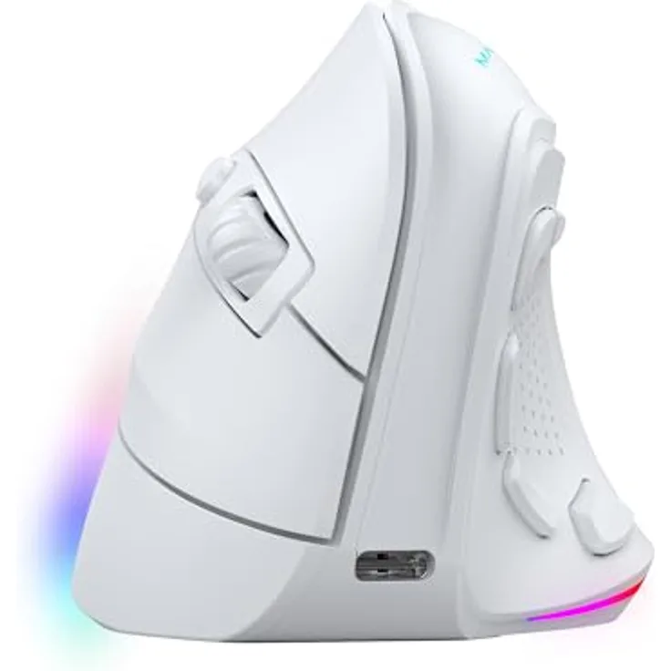 Mars Gaming MM-SK, Kabellose Vertikale Gaming-Maus, Ergonomisches Design, RGB Chroma-Beleuchtung, Pixart 8400DPI Sensor, Huano Mechanische Switches, 9 Programmierbare Tasten, Tri-Mode, Weiß