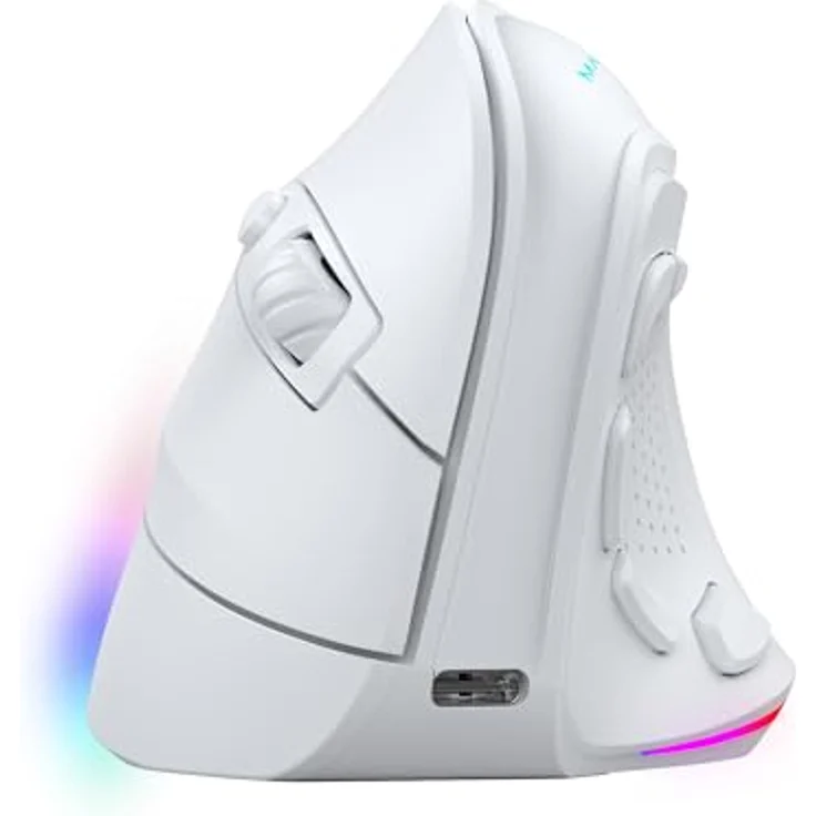 Mars Gaming MM-SK, Kabellose Vertikale Gaming-Maus, Ergonomisches Design, RGB Chroma-Beleuchtung, Pixart 8400DPI Sensor, Huano Mechanische Switches, 9 Programmierbare Tasten, Tri-Mode, Weiß – Bild 1
