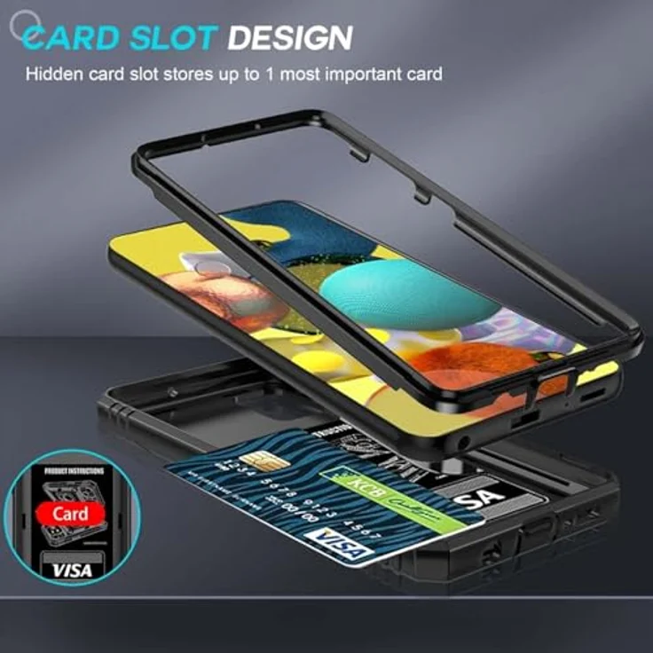 LeYi Hülle für Samsung Galaxy A51 4G, Hybrid Schutzhülle mit Kameraschutz und Metall Ring Ständer, stoßfest, schwarz, inkl. 2 Schutzfolien – Bild 5
