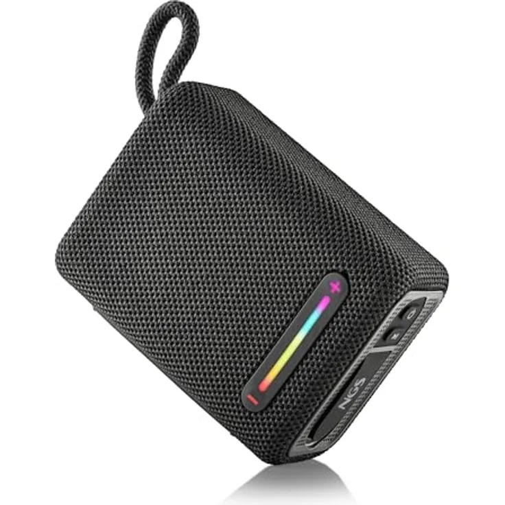 NGS Roller Furia 1 Black, Tragbarer Bluetooth Lautsprecher mit 15 W, RGB-Lichtern, IPX6 wasserdicht, True Wireless, 9 Stunden Akkulaufzeit, Schwarz