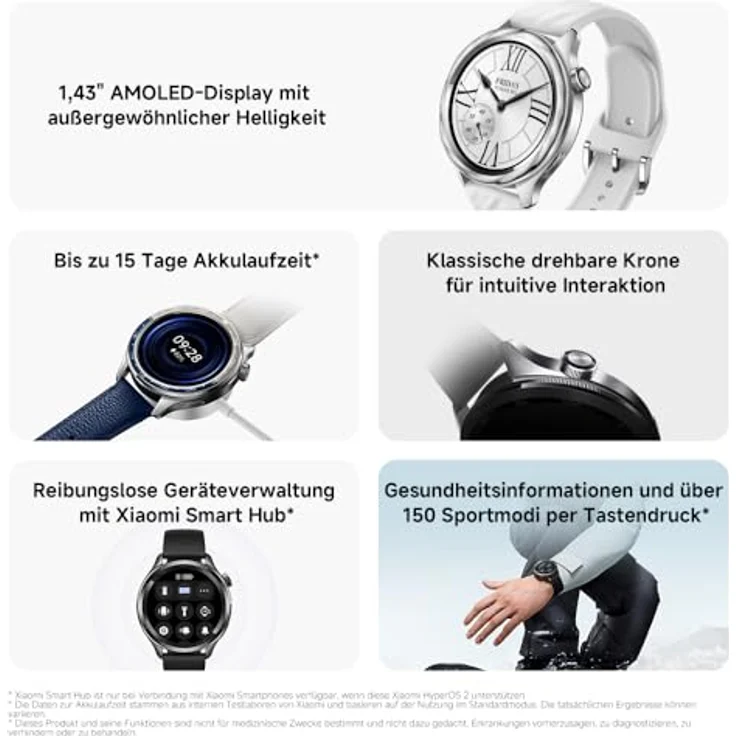 Xiaomi Watch S4 Silver – 1.43" AMOLED, 2200 Nits, 15 Tage Akku, 5ATM Wasserfest, Herzfrequenz & SPO₂-Sensor, Bluetooth 5.3, Aluminiumgehäuse – Bild 3