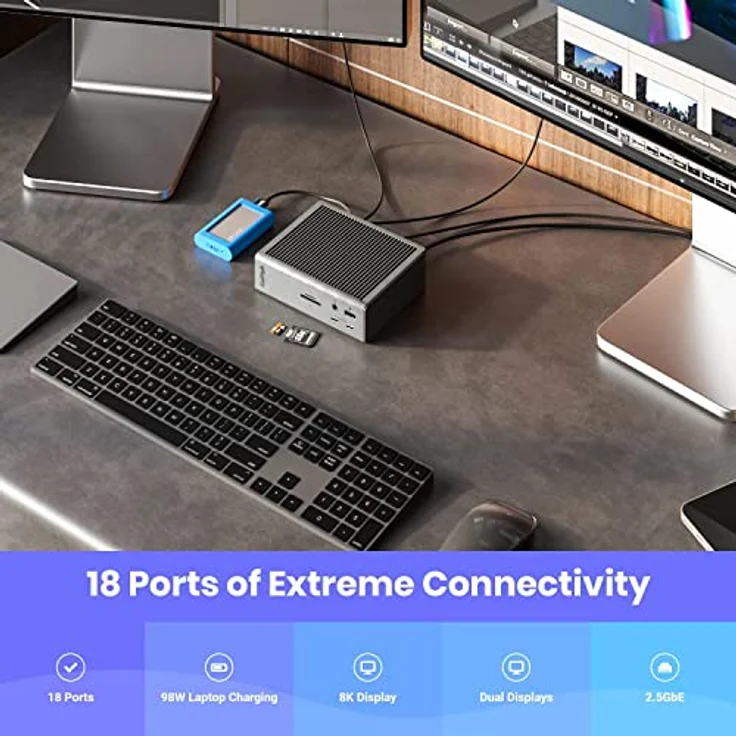 CalDigit TS4 Thunderbolt 4 Dock – 18 Ports, 98 W Aufladung, 3 x Thunderbolt 4 40 Gb/s, 5 x USB-A, 3 x USB-C (10 Gb/s), 2,5 GbE, Single 8K oder Dual 6K 60Hz Displays, Mac, PC – Bild 3