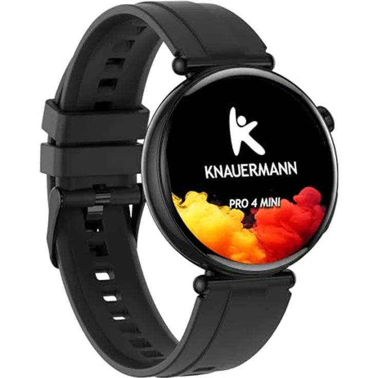 Knauermann PRO 4 MINI (2026) Rund Schwarz - EKG Gesundheitsuhr mit Blutdruck-, Puls- und Blutsauerstoffmessung, Schlafanalyse, Telefonie, IP67, 41 mm AMOLED-Display, Silikon Schwarz – Bild 3