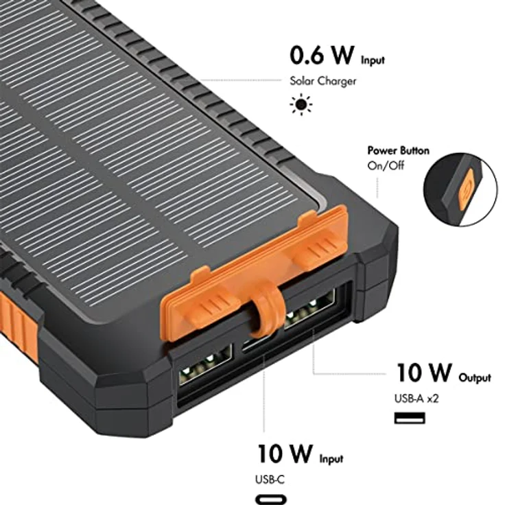 LogiLink Solar-Powerbank 8000 mAh orange Powerbank – Bild 5