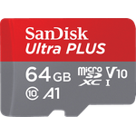 SanDisk Ultra® PLUS Micro-SDXC Speicherkarte, 64 GB, 150 MB/s, A1 Leistung für schnelle Apps, wasserdicht und stoßfest