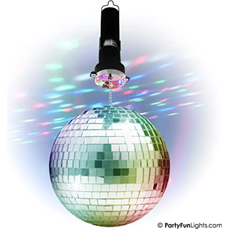 PartyFunLights 20cm Spiegelkugel, 8 Lichtpunkte für Disco und Party, hängender Ring, reflektierende Heimdekoration – Bild 2