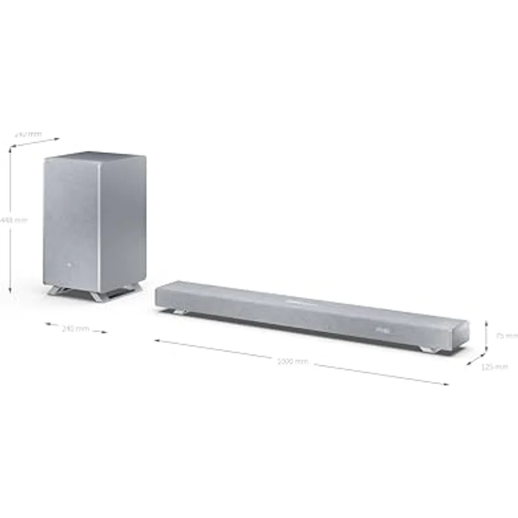 Sharp HT-SBW53121(SL) Q 3.1.2 Dolby Atmos/DTS:X Soundbar mit kabellosem Subwoofer, Silber, 360 W, 3.1 Kanal – Bild 5