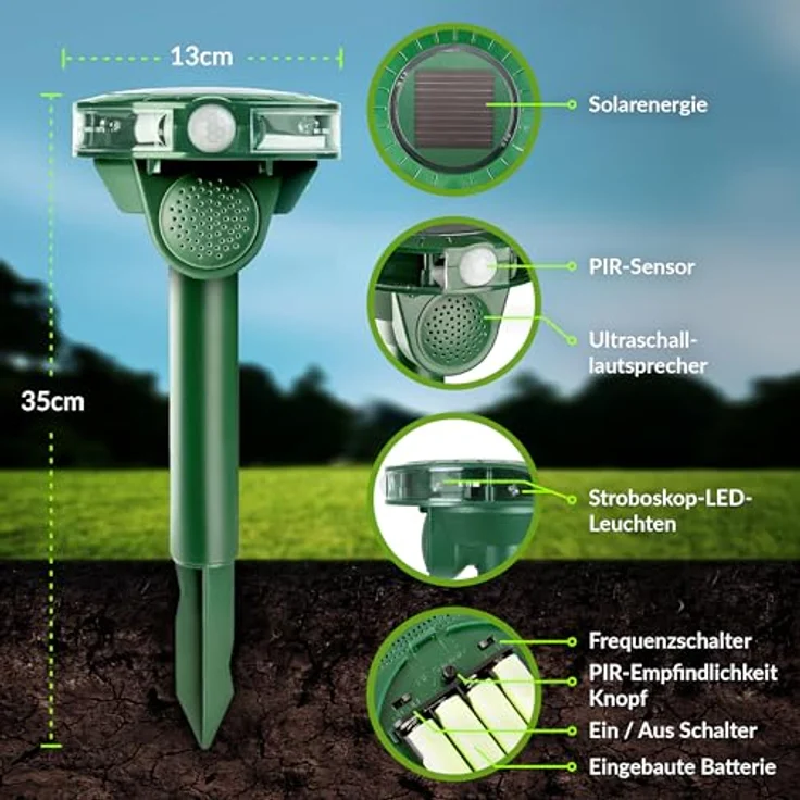 ISOTRONIC Ultraschall Solar Tiervertreiber, Katzenschreck, Hundeschreck, Wildtiere | 5m Reichweite | einstellbare Frequenz | 1 Stück – Bild 2