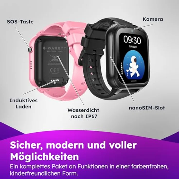 GRT Garett Smartwatch Kids Essa GO 4G, Smartwatch für Kinder mit 4G, Schwarz – Bild 9