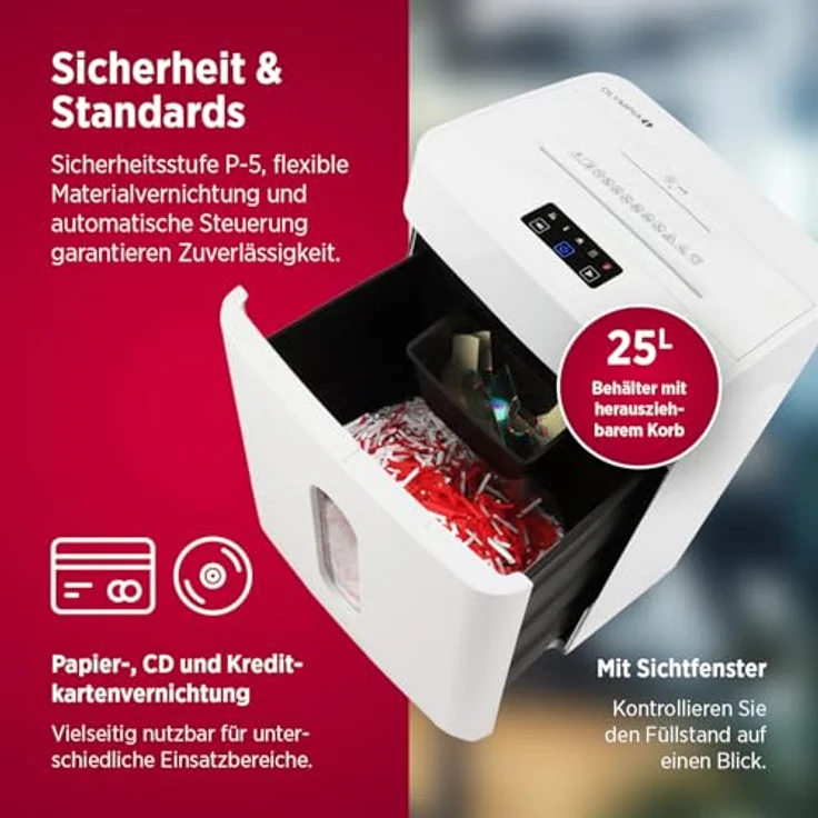 Olympia MC 2508 S, Aktenvernichter mit Mikroschnitt, 25 Liter Auffangvolumen, leise (45 dB) in weiß – Bild 4