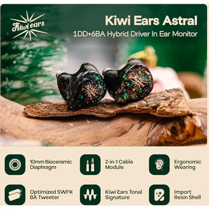 LINSOUL Kiwi Ears Astral, 1DD+6BA Hybrid In-Ear-Monitor, HiFi-Aufnahme- und Mischkopfhörer für Audiophile, tragbare Gaming-IEMs, Grün – Bild 2
