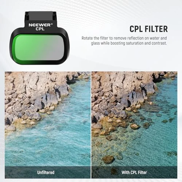 NEEWER 6er Pack ND CPL Filter für DJI Mini 4K/2/Mavic/SE/2 SE, HD Glas, Snap On Zirkular Polarisationsfilter ND8/ND16/ND32/ND64/ND256, Gimbal Safe – Bild 4
