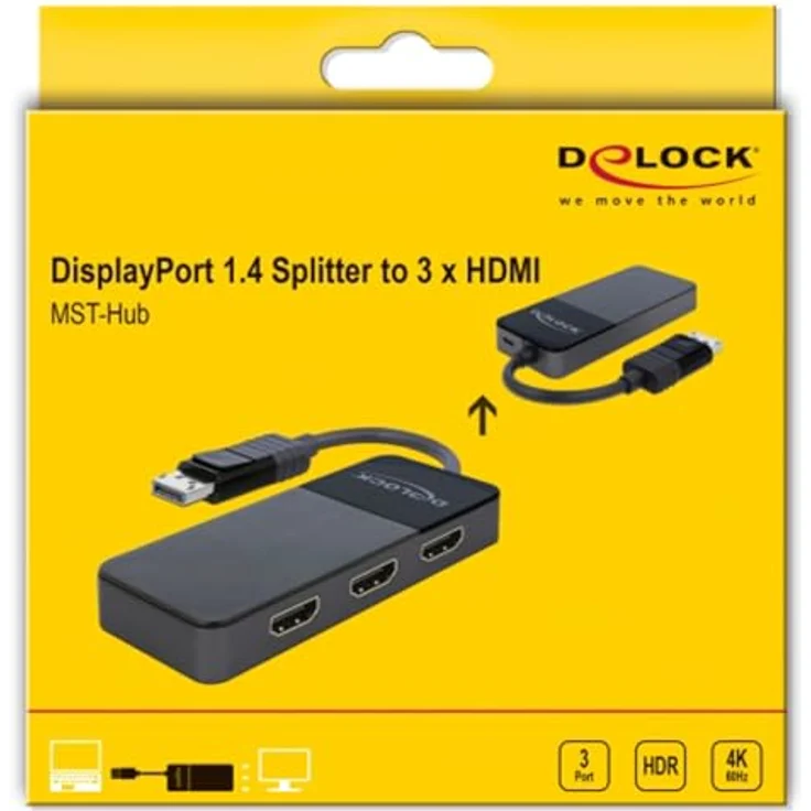 DeLOCK 87770 DisplayPort Splitter, 1 x DisplayPort auf 3 x HDMI, 4K Unterstützung, schwarz – Bild 5