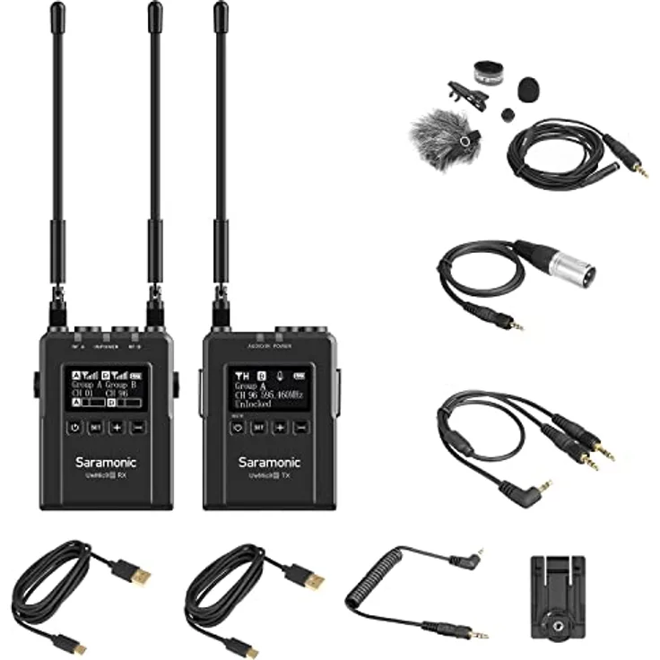 Saramonic UwMic9S Kit1 TX+RX, UHF-Drahtlos-Mikrofonsystem mit abnehmbaren Antennen und OLED-Display, inkl. DK3A Ansteckmikrofon