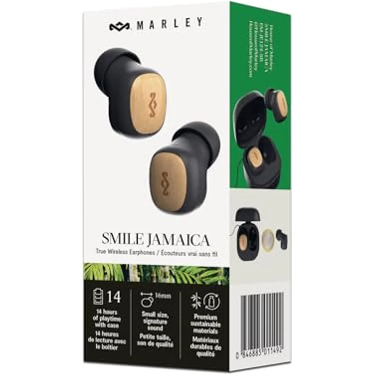 House of Marley Smile Jamaica TWS Mini, Drahtlose In-Ear-Kopfhörer, Schwarz, 24 Stunden Akkulaufzeit, nachhaltige Materialien, Touch-Bedienung – Bild 7