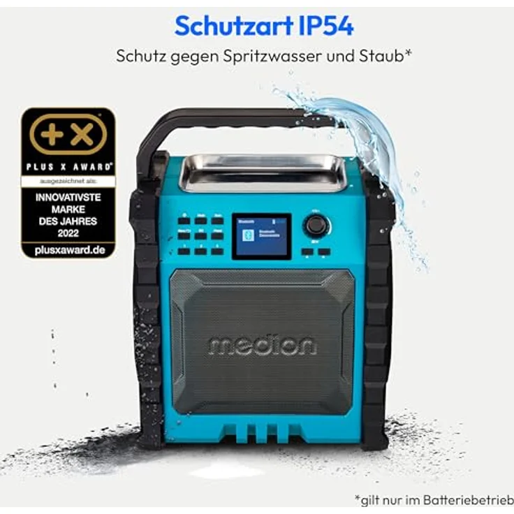 MEDION P66896 Baustellenradio mit DAB Plus, integriertem Akku und Powerbank-Funktion, Bluetooth und Farbdisplay, robust (schwarz) – Bild 4