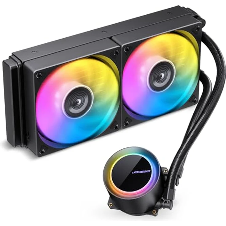 Jonsbo TG-240 All-in-One-PC-Wasserkühlung, Schwarz, 240-mm-Radiator mit RGB-Beleuchtung und zwei vorinstallierten Lüftern, kompatibel mit AMD und Intel Sockeln – Bild 1