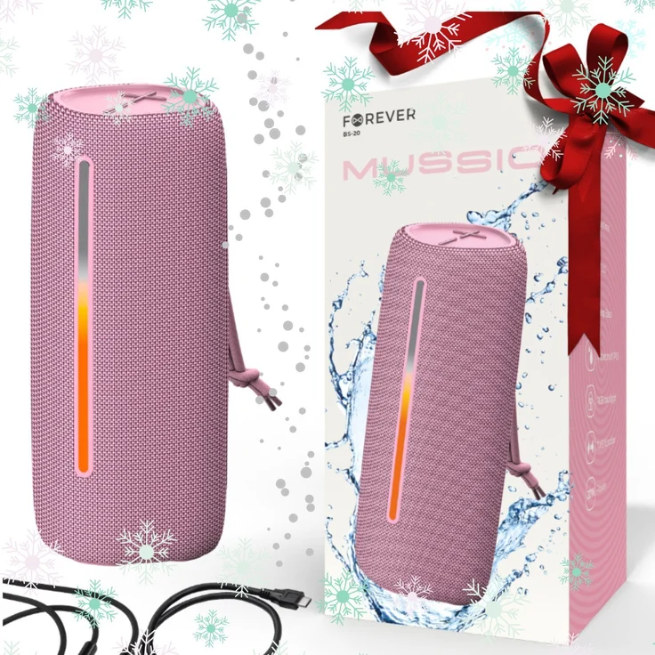 Forever Bluetooth Lautsprecher BS-20 LED Rosa 20W kabelloser Lautsprecher IPX6 Wasserdicht, Bluetooth 5.0, 360° TWS Stereo Sound, Bis zu 5 Stunden Musikwiedergabe, Eingebautes Mikrofon