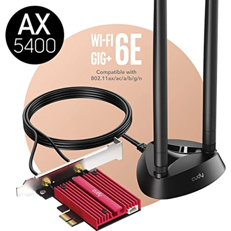 Cudy WE4000 AX5400 WiFi 6E Pcie Card, Bluetooth 5.2 Tri Band Wireless Adapter, Low Profile Bracket, Mu-Mimo, Windows 11/10, Netzwerkkarte, Tri-Band 2,4 G/5 G/6 G, Intel Wi-Fi 6/6E Intern, kompatibel mit 802.11ax/ac/a/b/g/n – Bild 2