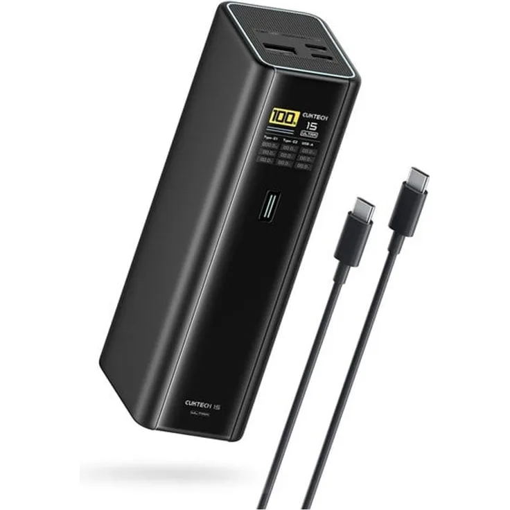 CUKTECH PB200U Powerbank 210W, 20000mAh, 2x USB-C, USB-A, TFT-Display, inkl. 240W USB-C-Kabel, schwarz