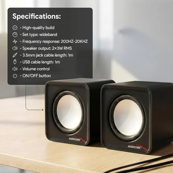 Audiocore AC870 Kompakt Stereo-Lautsprecher 2.0 PC 2x3 Watt RMS Schwarz – Bild 10