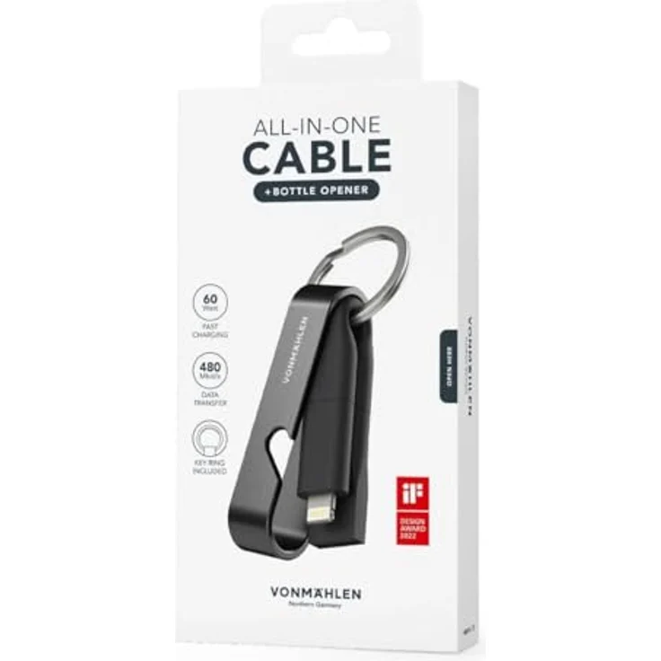 VONMÄHLEN High Six 6in1 Charging Cable, spiralförmiges Lade- und Datenkabel mit USB-A/C, Micro-USB und Lightning-Adapter, schwarz – Bild 2