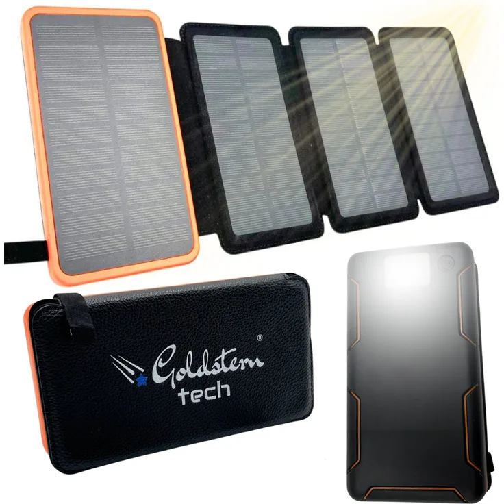 Goldstern-Tech SolarCore 38K, 36800 mAh Solar Powerbank mit 4 Solarpanels, 15W Schnellladefunktion, QC 3.0, USB-C, LED-Taschenlampe, Outdoor geeignet
