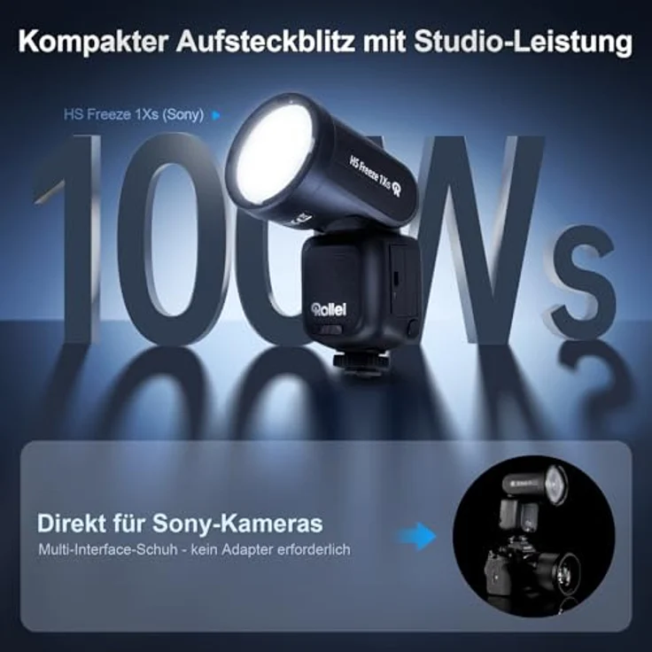 Rollei HS Freeze 1Xs Aufsteckblitz, 100W Speedlite mit 60GN, 1/55.600s, Touchdisplay, 3200 mAh Akku, TTL HSS, Schwarz – Bild 3