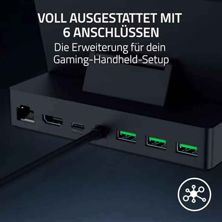Razer Handheld Dock Chroma - 6-Port HDMI & USB Charging Hub für Mobile Gaming- oder Tablet-Geräte (Schwarz) - 100W Passthrough Charging, GbE, Aluminium-Gehäuse – Bild 2