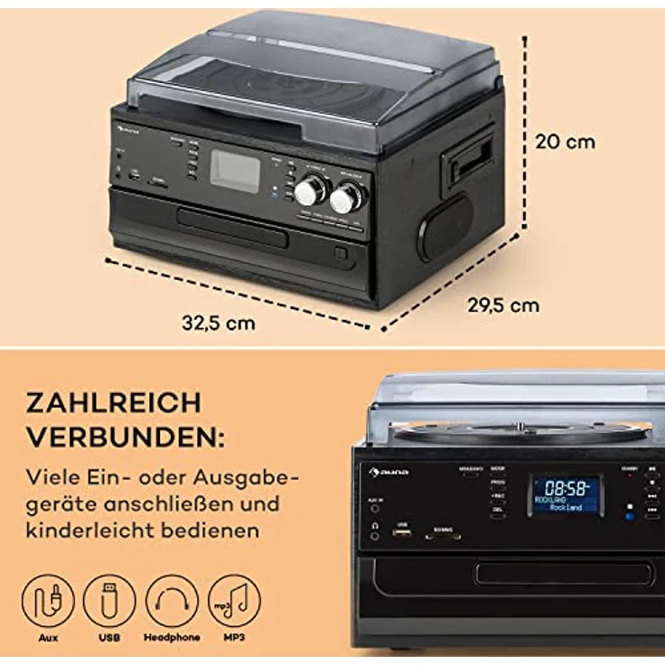 Oakland Retro-Stereoanlage FM BT-Funktion Vinyl CD Kassette MP3 Mit DAB+-FM Radio – Bild 7