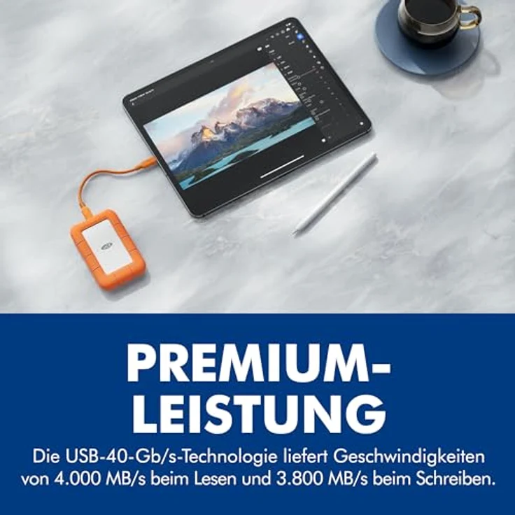 LaCie Rugged SSD4 1TB, 40Gbps USB-C, robuste externe SSD mit staub- und wasserfestem Design, orange – Bild 4