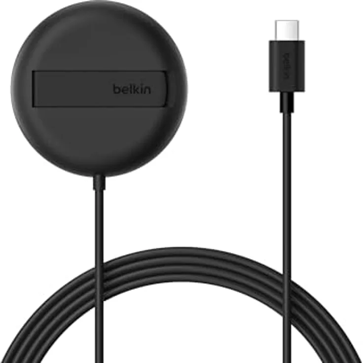 Belkin BoostCharge Pro Magnetisches Kabelloses Ladegerät (15W) mit Ständer, zertifiziertes MagSafe, Qi2 Ladestation für iPhone 16, Samsung Galaxy S25, AirPods, Schwarz