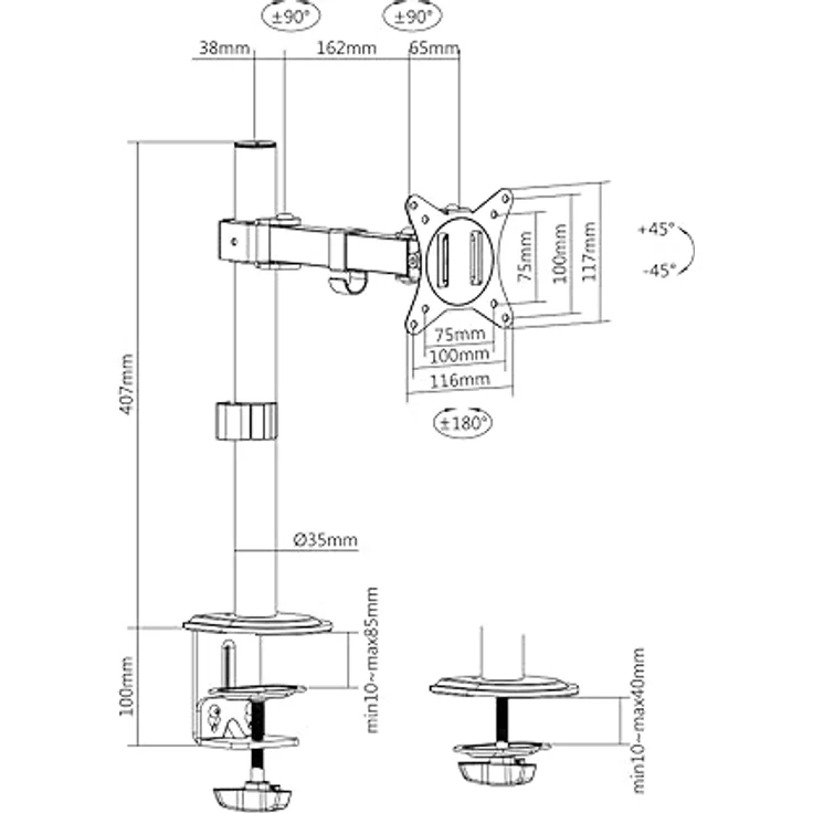 LogiLink Monitorhalterung für 17–32", Armlänge 200 mm, Stahl, Schwarz – Bild 5