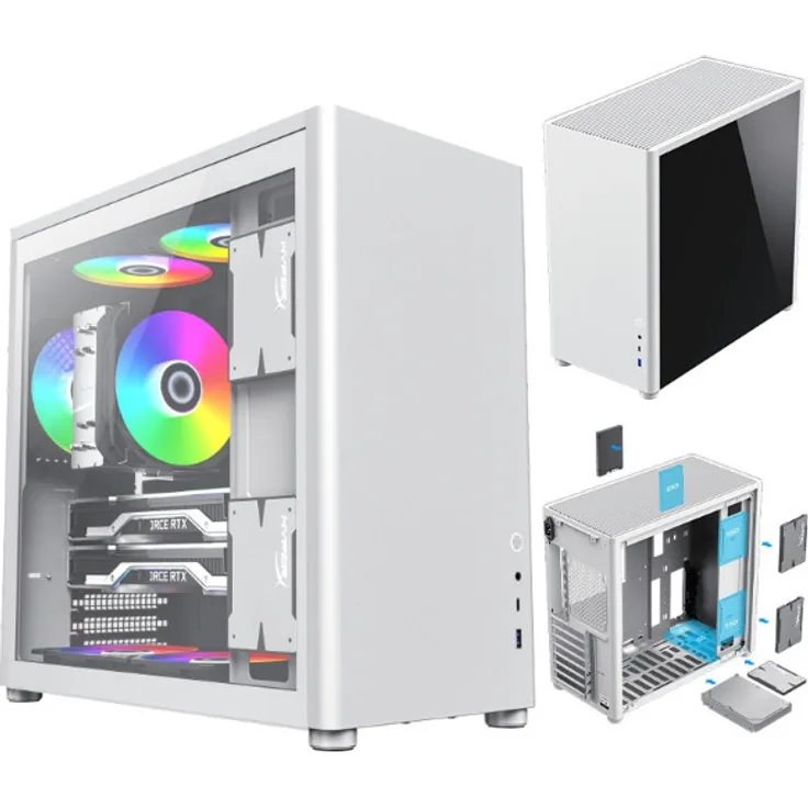 COIL Spark Pro PC-Gehäuse, Mid-Tower ATX, gehärtetes Glas, vertikaler Luftstromkanal, Weiß
