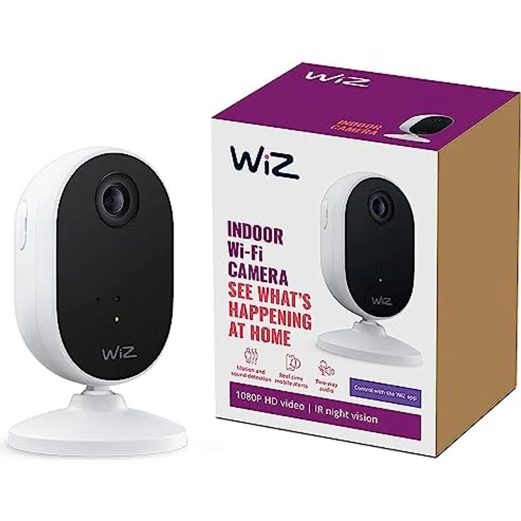 WiZ Sicherheitskamera für den Innenbereich, Bewegungs- und Geräuscherkennung, Vollduplex-Audio, Nachtsicht, smarte Steuerung per App und über WLAN, weiß – Bild 1