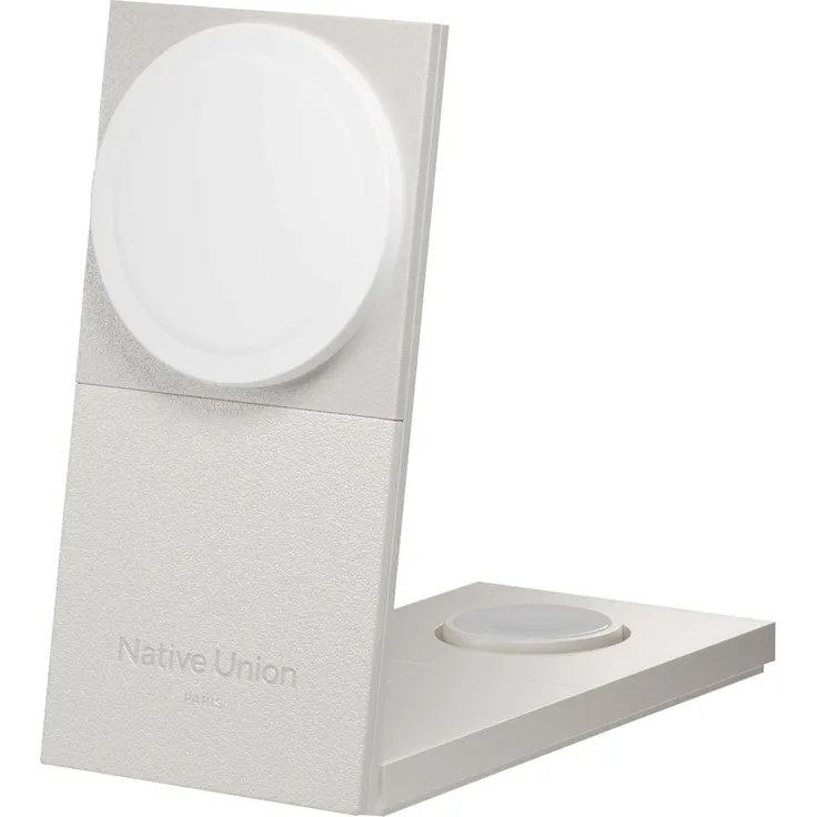 Native Union Rise 3-In-1 Qi2, Wireless Charger mit 15 W, grau, für Smartphone, Ohrhörer und Apple Watch