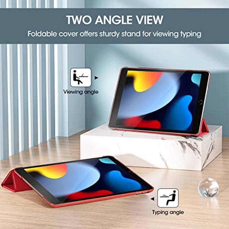 ProCase Hülle für iPad 10.2 Zoll 2019 7th Generation(A2197/A2198/A2200) Dreifach Falt Klapp Schutzhülle Case, Ultra Dünn Leicht Ständer Schale Smart Cover mit Translucent Frosted Rückhülle -Rot – Bild 5