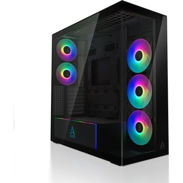 Arctic Cooling ACPCC00018A Black Mirror, Midi-Tower PC-Gehäuse für ATX-Mainboards, schwarz, mit Sichtfenster und vorinstalliertem Netzteil, Platz für bis zu 5 Lüfter – Bild 1