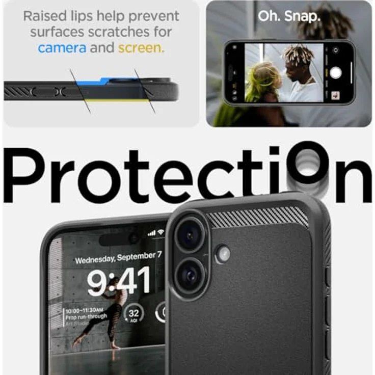 Spigen Rugged Armor MagFit Hülle für iPhone 16, Kompatibel mit MagSafe Zubehör -Schwarz, Integriertes Magnet, Karbon Look, XRD-Pad, Air Cushion Technologie – Bild 5