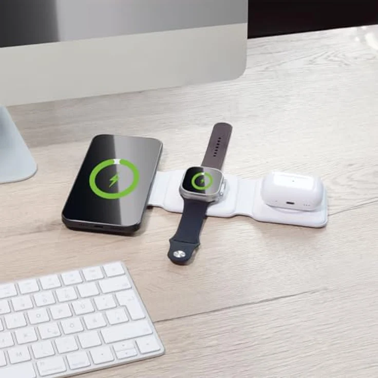 LogiLink PA0344 - Faltbare 3in1 Induktion Ladestation (kabellos) mit 15W, USB-C, für iPhone, Apple Watch und AirPods – Bild 2