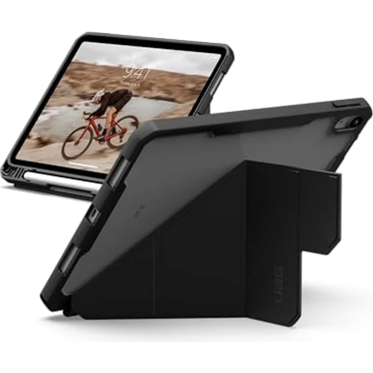URBAN ARMOR GEAR Essential Folio Case Apple iPad 10,9 Zoll (10. Generation 2022) Hülle [Wake/Sleep Funktion, Apple Pencil/Logitech Crayon Stift-Halter, Standfunktion] Ice/schwarz (transparent) Tablet-Tasche – Bild 1