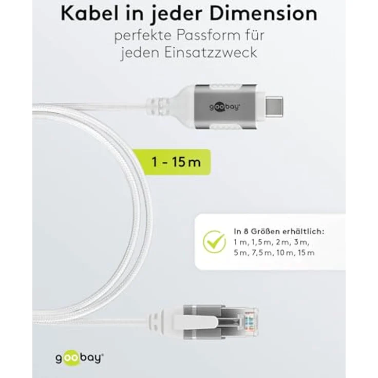 Goobay Ethernet-Kabel USB-C 3.1 auf RJ45 Slim, 7.5 m, CAT 6, 1 Gbit/s, weiß – Bild 5