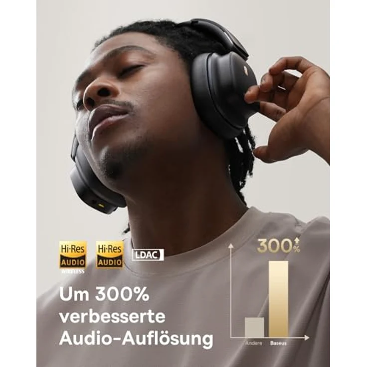 Baseus Wireless Noise Cancelling Kopfhörer mit Spatial Audio, LDAC Hi-Res Sound, 65H Spielzeit, Deep Bass, Custom EQ via App, faltbares Design – Bild 3