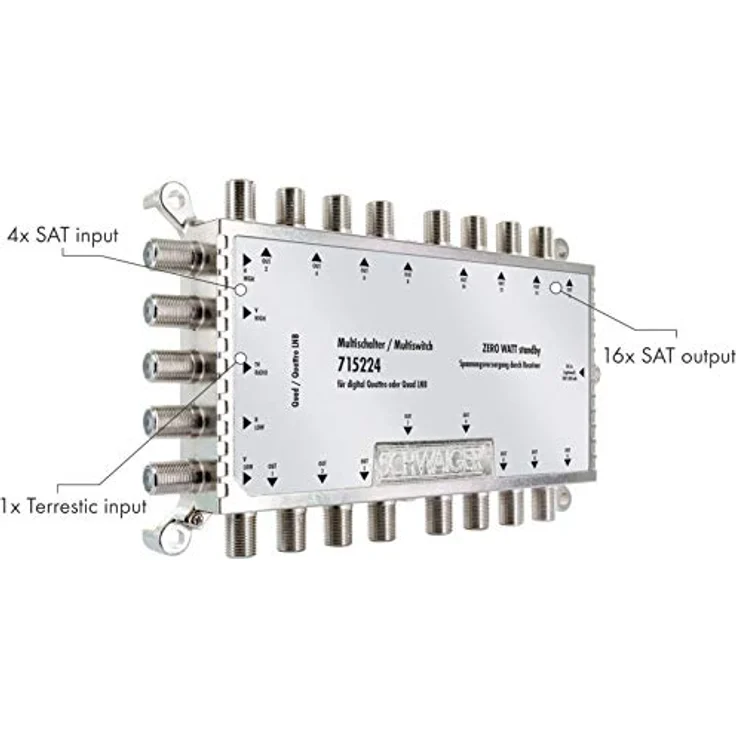SCHWAIGER 5224 Multischalter 16-Teilnehmer SAT-Verteiler, digitaler 16-Wege-Splitter mit externem Netzteil und Montagematerial – Bild 3