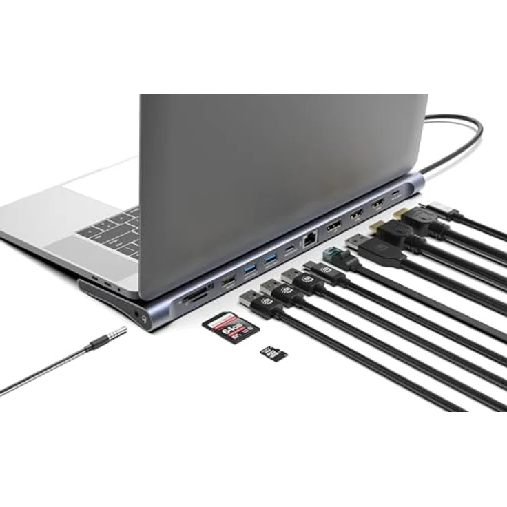 Manhattan Dockingstation 12-in-1 4K 1xHDMI 2xDP 3xUSB-A, USB-Hub mit 4K@60Hz Auflösung, Gigabit Ethernet-Port, schwarz – Bild 2
