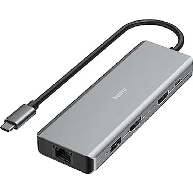 Hama USB-Hub 9 Ports (4x USB-A, 1x USB-C Daten, 1x USB-C Power, 2x HDMI, 1x LAN/Ethernet, Ultra-HD 4K, bis zu 5 Gbit/s, MST für mehrere Bildschirme, Thunderbold, Power Delivery) Aluminium – Bild 1