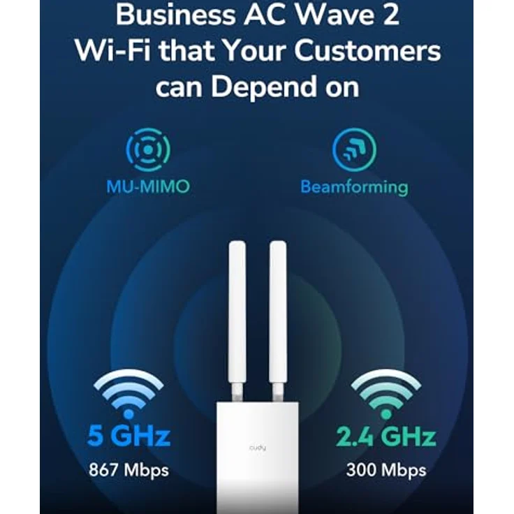 Cudy Outdoor AC1200 Gigabit Wireless Access Point, WLAN-Extender für den Außenbereich, IP65 wasserdicht, Gigabit RJ45, Beamforming, MU-MIMO, PoE-Adapter enthalten, AP1300-Outdoor, in schwarz – Bild 2