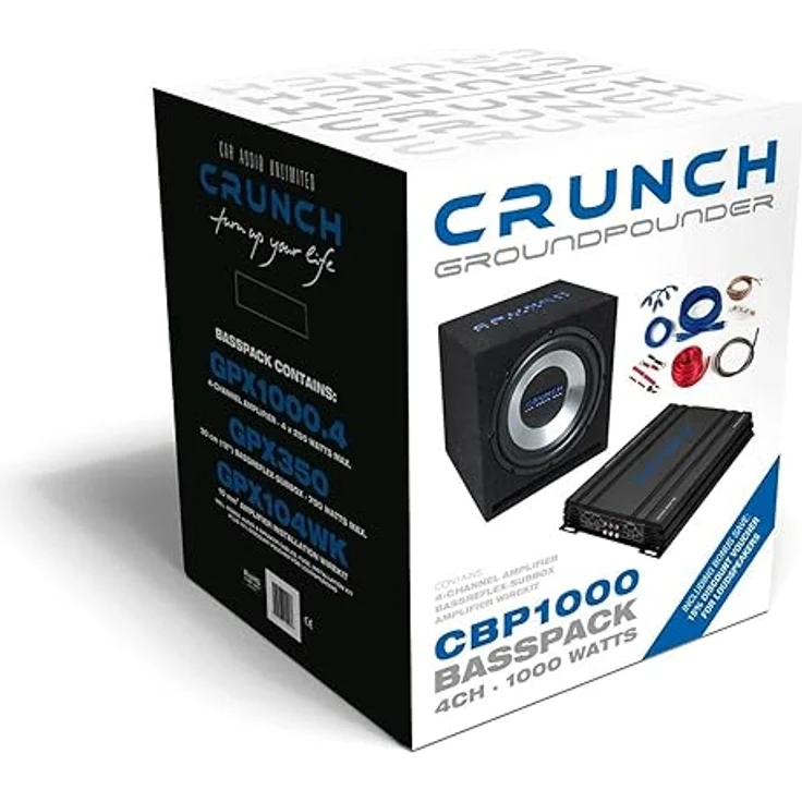 Crunch CBP 1000 Basspaket, 4-Kanal Verstärker mit 500 Watt RMS und 25 cm Subwoofer im Bandpass-Gehäuse – Bild 2